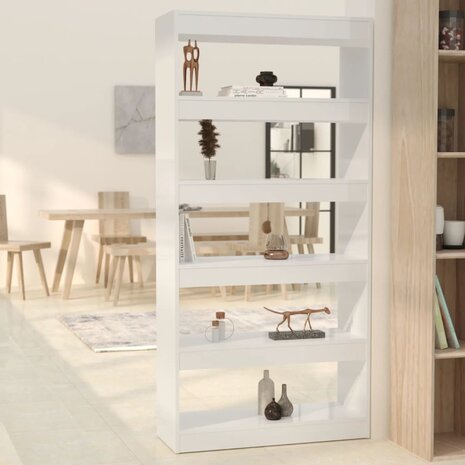 Boekenkast/kamerscherm 80x30x166 cm spaanplaat hoogglans wit 8720286843604 1