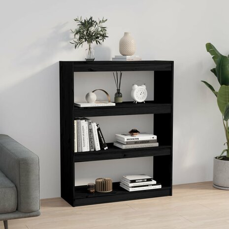 Boekenkast/kamerscherm 80x30x103,5 cm massief grenenhout zwart 8720286608920 4