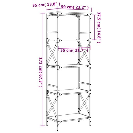 Boekenkast 5-laags 59 x 35 x 171 cm bewerkt hout sonoma eiken 8721012194052 9