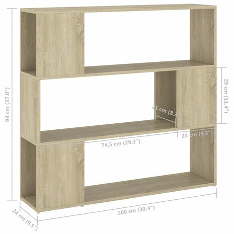 Boekenkast/kamerscherm 100x24x94 cm sonoma eikenkleurig 8720286651384 7