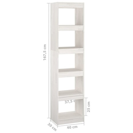 Boekenkast/kamerscherm 40x30x167,5 cm massief grenenhout wit 8720286608494 8