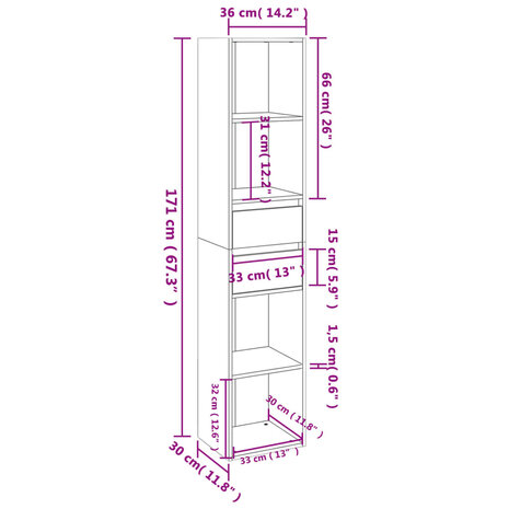 Boekenkast 36x30x171 cm bewerkt hout bruineikenkleurig 8720286954539 7