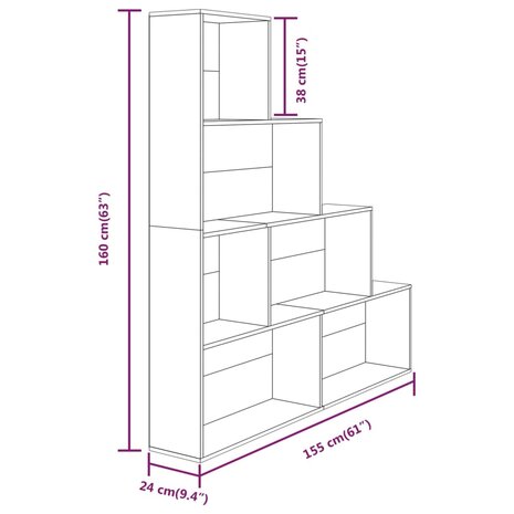 Boekenkast 155x24x160 cm grijs sonoma eikenkleurig 8720286954102 7