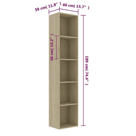 Boekenkast 40x30x189 cm bewerkt hout sonoma eikenkleurig 8719883869506 6