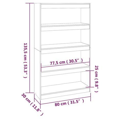 Boekenkast/kamerscherm 80x30x135,5 cm massief grenenhout zwart 8720286608975 8