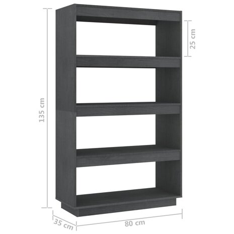 Boekenkast/kamerscherm 80x35x135 cm massief grenenhout grijs 8720286816226 8