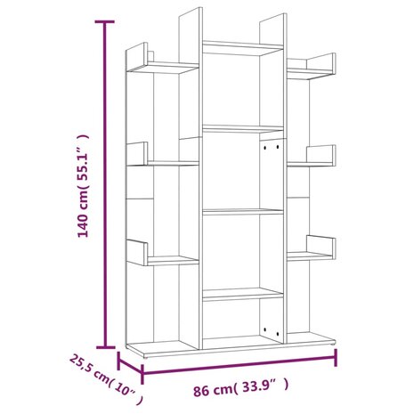 Boekenkast 86x25,5x140 cm bewerkt hout bruin eikenkleur 8720286979402 8