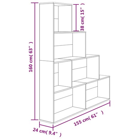 Boekenkast/kamerscherm 155x24x160 cm bewerkt hout betongrijs 8719883786100 8