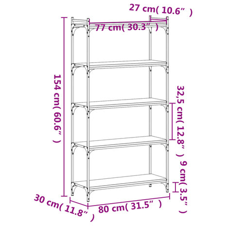 Boekenkast 5-laags 80x30x154 cm bewerkt hout grijs sonoma eiken 8721012194625 9