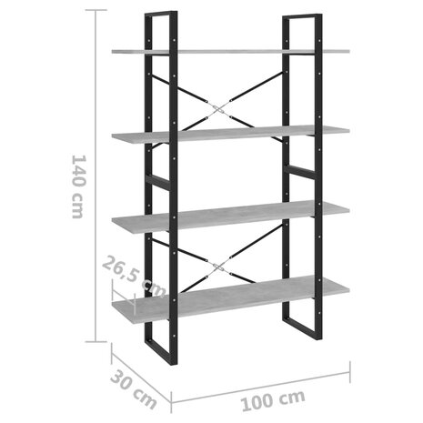 Boekenkast met 4 schappen 40x24x142 cm bewerkt hout betongrijs 8720286567715 7