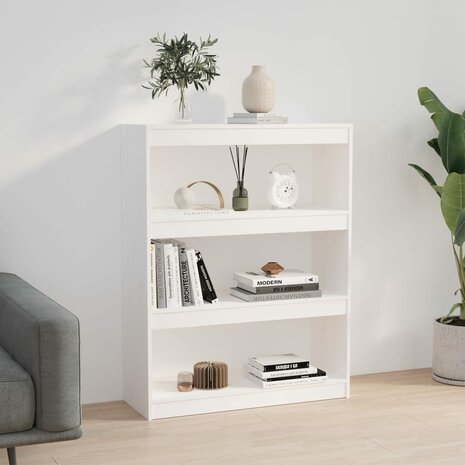 Boekenkast/kamerscherm 80x30x103,5 cm massief grenenhout wit 8720286608890 4