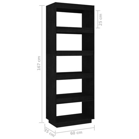 Boekenkast/kamerscherm 60x35x167 cm massief grenenhout zwart 8720286816097 8