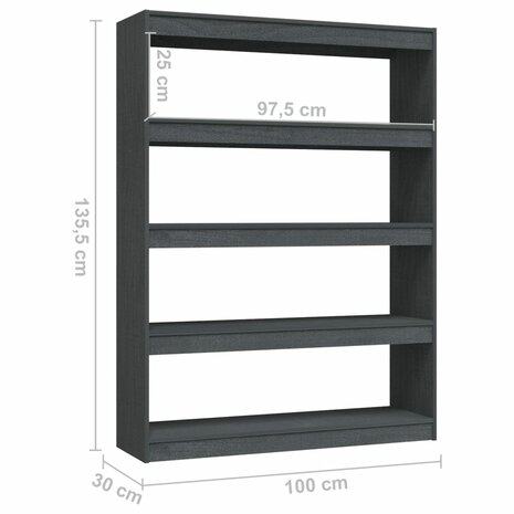 Boekenkast/kamerscherm 100x30x135,5 cm massief grenenhout grijs 8720286609200 8