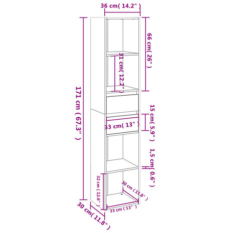 Boekenkast 36x30x171 cm bewerkt hout grijs sonoma eikenkleurig 8720286954522 7