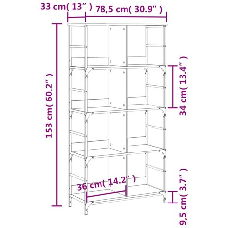 Boekenkast 78,5x33x153 cm bewerkt hout zwart 8721012124158 9