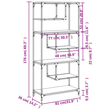 Boekenkast 81x36x176 cm bewerkt hout grijs sonoma eikenkleurig 8721012045606 9