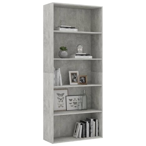 Boekenkast met 5 schappen 80x30x189 cm bewerkt hout betongrijs 8719883816258 3