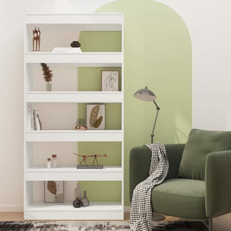 Boekenkast/kamerscherm 80x30x166 cm spaanplaat wit 8720286843567 3