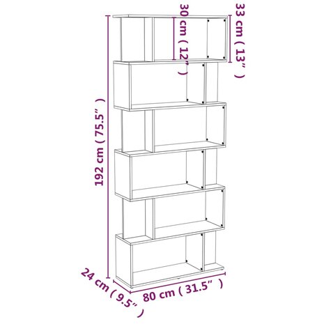 Boekenkast/kamerscherm 80x24x192 cm bewerkt hout grijs sonoma 8720845693282 8