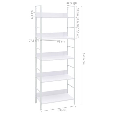 Boekenkast met 5 schappen 60x27,6x158,5 cm bewerkt hout wit 8719883890647 7