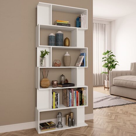 Boekenkast / kamerscherm 80x24x192 cm bewerkt hout wit 8719883672519 1