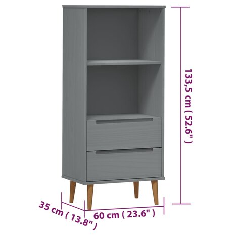 Boekenkast MOLDE 60x35x133,5 cm massief grenenhout grijs 8720845542269 8