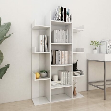 Boekenkast 86x25,5x140 cm spaanplaat hoogglans wit 8720286645864 1