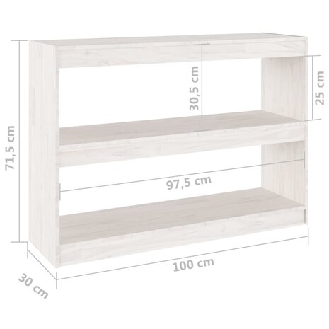 Boekenkast/kamerscherm 100x30x71,5 cm grenenhout wit 8720286609095 8