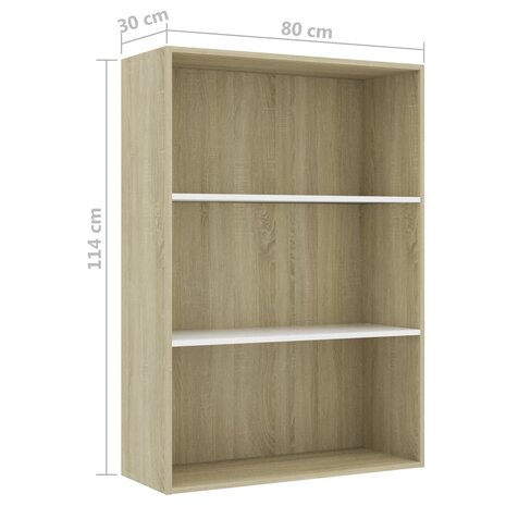 Boekenkast 3 schappen 80x30x114 cm hout wit sonoma eikenkleur 8719883816081 6