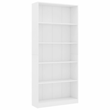 Boekenkast met 5 schappen 80x24x175 cm bewerkt hout wit 8719883815312 2