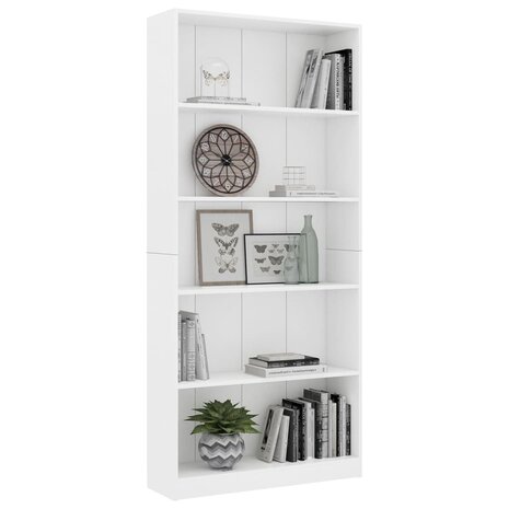 Boekenkast met 5 schappen 80x24x175 cm bewerkt hout wit 8719883815312 3