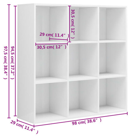 Boekenkast 98x29x97,5 cm bewerkt hout hoogglans wit 8719883869896 6