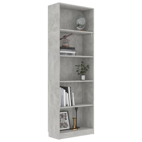 Boekenkast met 5 schappen 60x24x175 cm bewerkt hout betongrijs 8719883869339 3