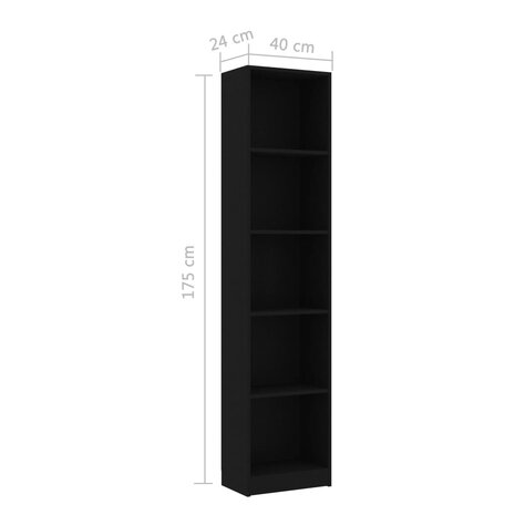 Boekenkast met 5 schappen 40x24x175 cm bewerkt hout zwart 8719883787510 6