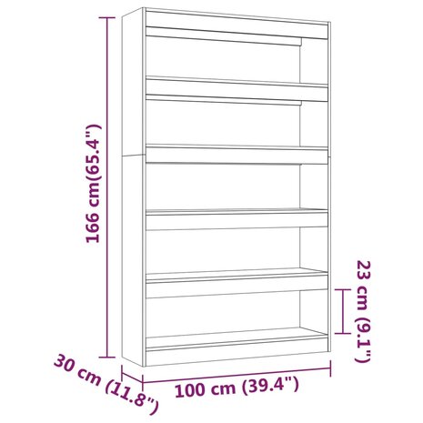 Boekenkast/kamerscherm 100x30x166 cm grijs sonoma eikenkleurig 8720286844700 7