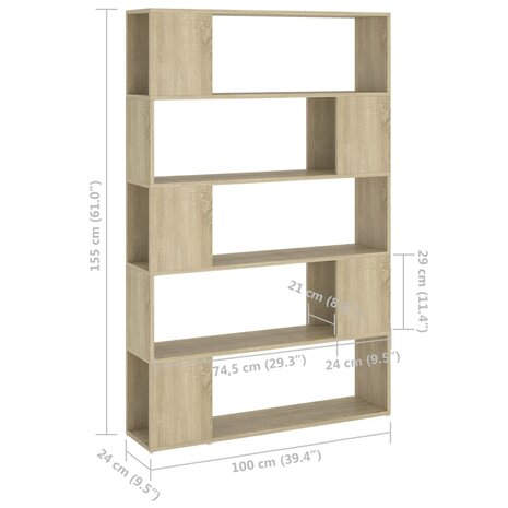 Boekenkast/kamerscherm 100x24x155 cm spaanplaat sonoma eiken 8720286651568 7