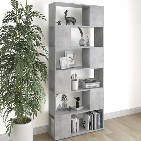 Boekenkast/kamerscherm 80x24x186 cm spaanplaat betongrijs 8720286651124 1