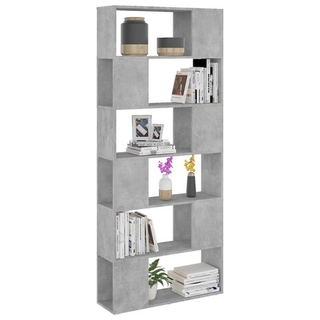 Boekenkast/kamerscherm 80x24x186 cm spaanplaat betongrijs 8720286651124 5