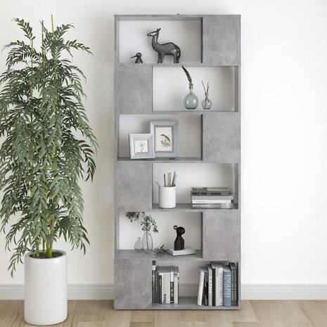 Boekenkast/kamerscherm 80x24x186 cm spaanplaat betongrijs 8720286651124 6