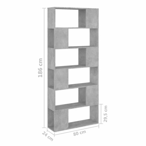 Boekenkast/kamerscherm 80x24x186 cm spaanplaat betongrijs 8720286651124 7