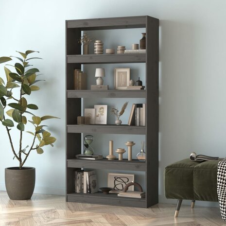 Boekenkast/kamerscherm 80x30x167,4 cm massief grenenhout grijs 8720286609002 3