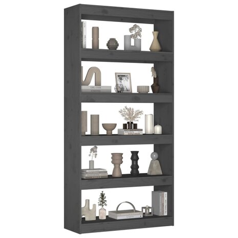 Boekenkast/kamerscherm 80x30x167,4 cm massief grenenhout grijs 8720286609002 4