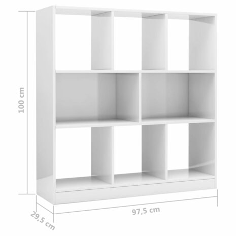 Boekenkast 97,5x29,5x100 cm spaanplaat hoogglans wit 8719883673387 6