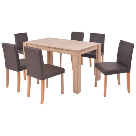 Eettafel met stoelen kunstleer en eikenhout bruin 7 st 8718475524243 2