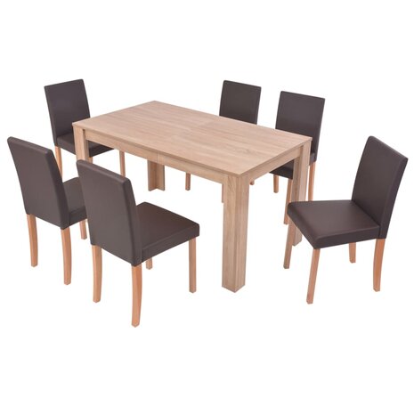 Eettafel met stoelen kunstleer en eikenhout bruin 7 st 8718475524243 3