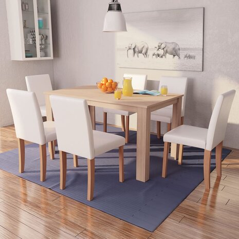 Eettafel met stoelen kunstleer en eikenhout crème 7-delig 8718475524250 1