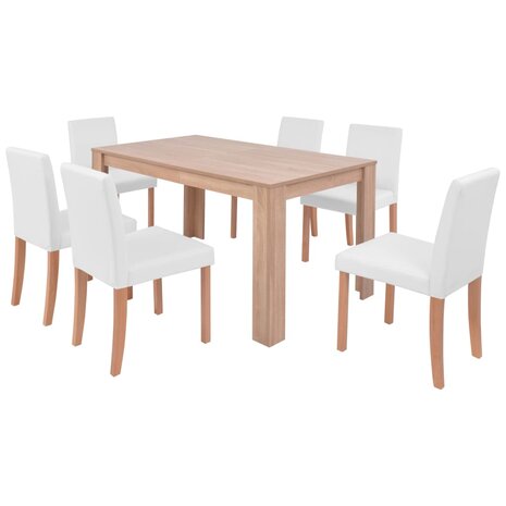 Eettafel met stoelen kunstleer en eikenhout crème 7-delig 8718475524250 2