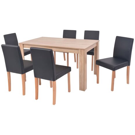 Eettafel met stoelen kunstleer en eikenhout zwart 7 st 8718475524236 3