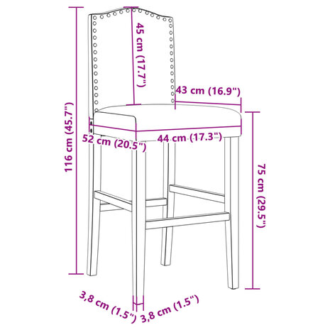 Barstoelen 2 st massief rubberhout en stof 8721012879522 10