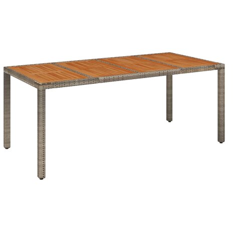 Tuintafel met houten blad 190x90x75 cm poly rattan grijs 8720845679682 2